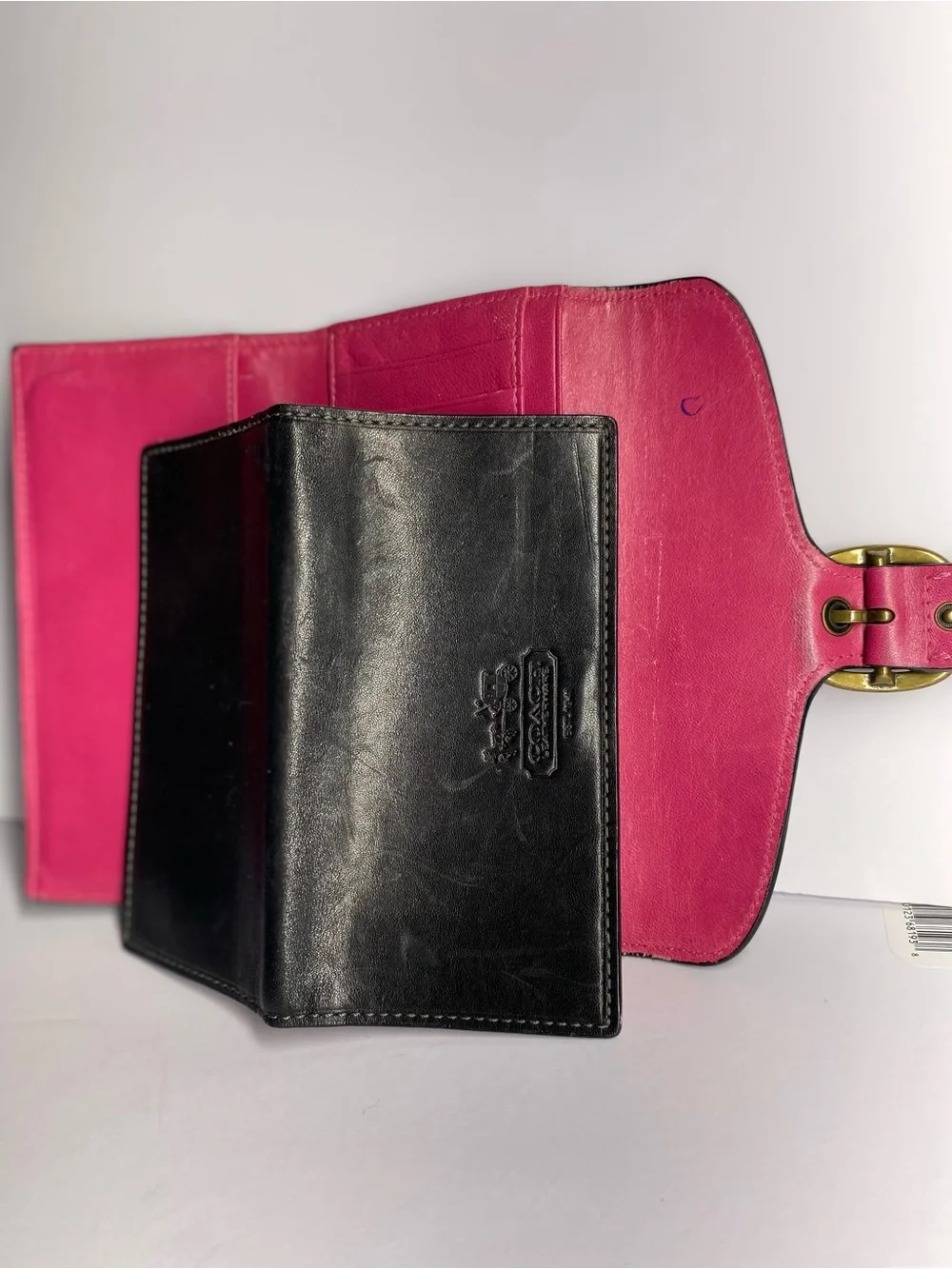 Coach Bleecker Black Leather Wallet with Brass Buckle